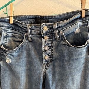 Silver Jeans Women's Light Blue Distressed Button Fly Jeans 26x29